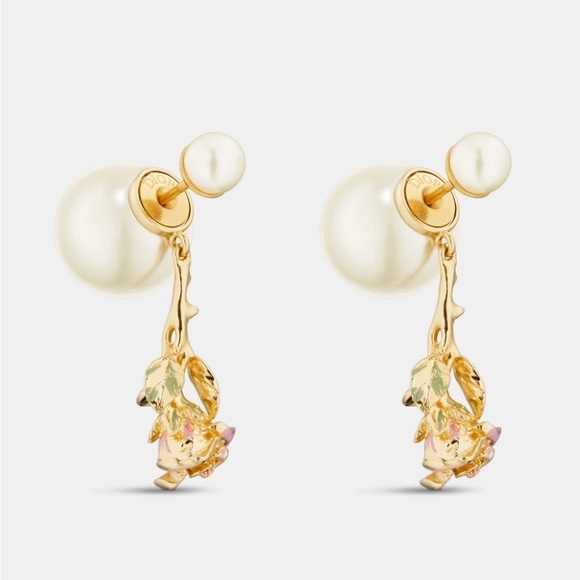 DIOR TRIBALES EARRINGS Gold-Finish Metal with White Resin Pearls Lacquer - Picture 1 of 7
